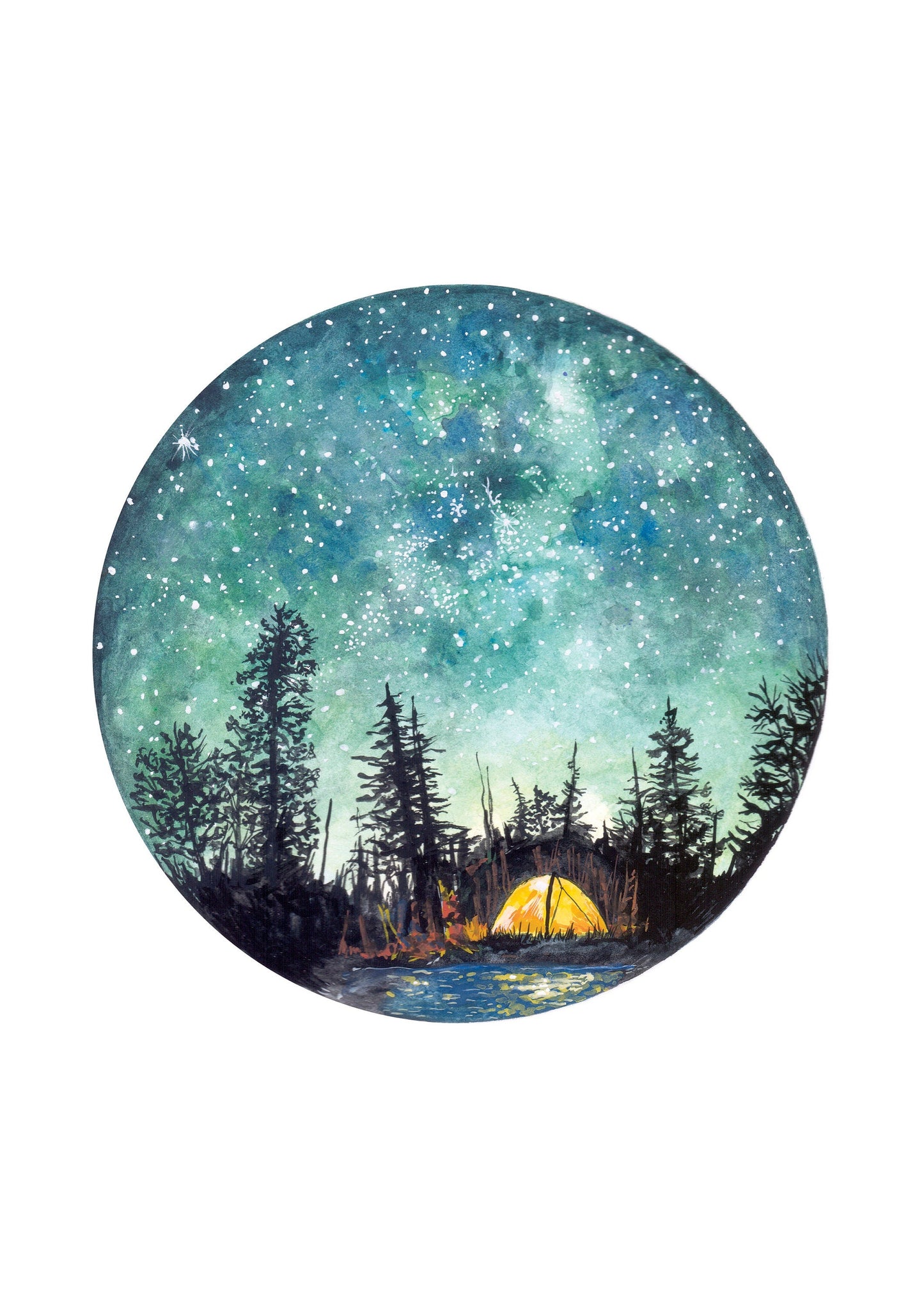 Camping at Night Giclée Watercolour Art Print