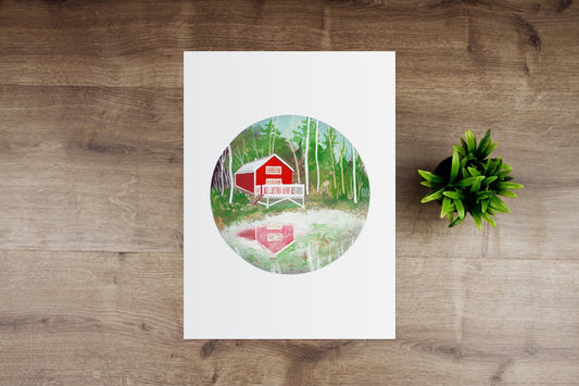 Red Cabin Watercolour Art Print