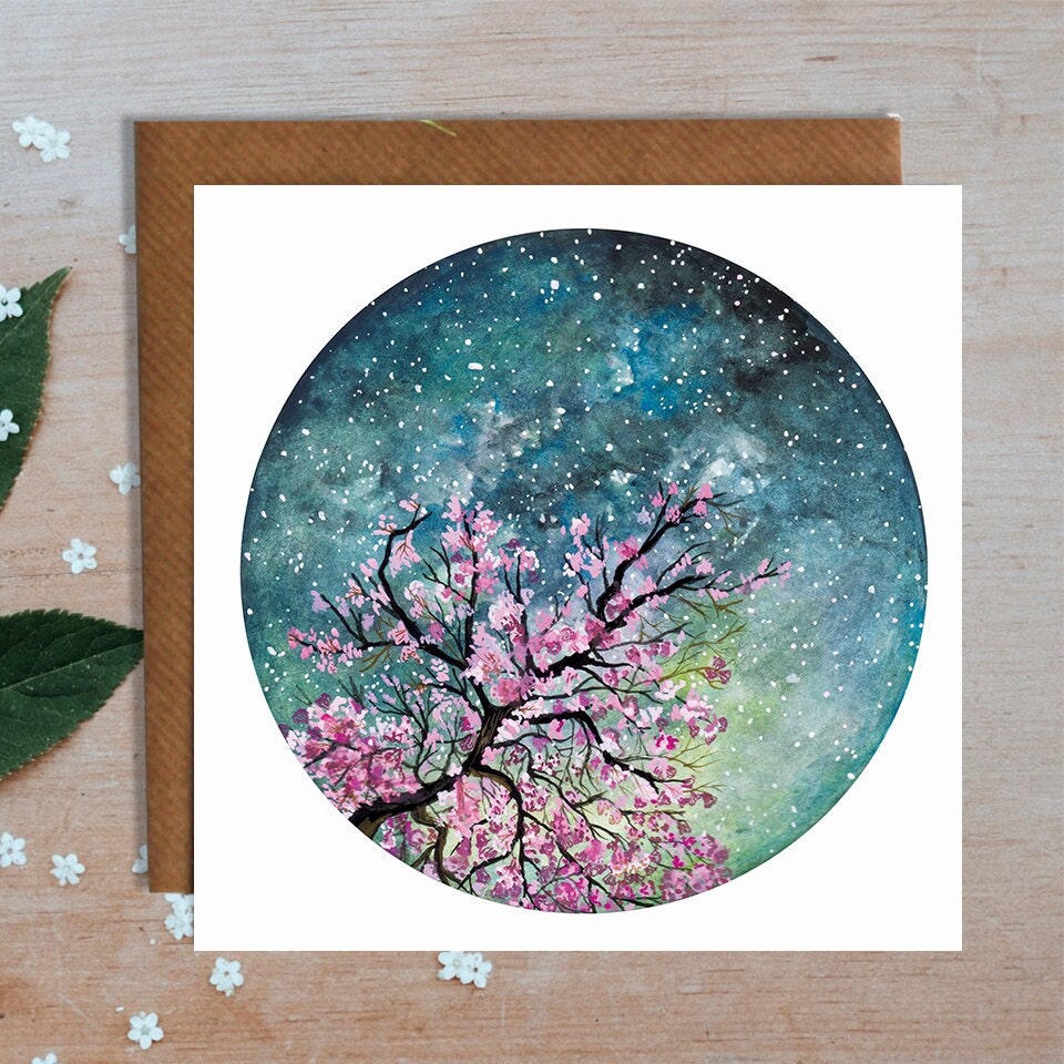 Cherry Blossom Blank Greetings Card
